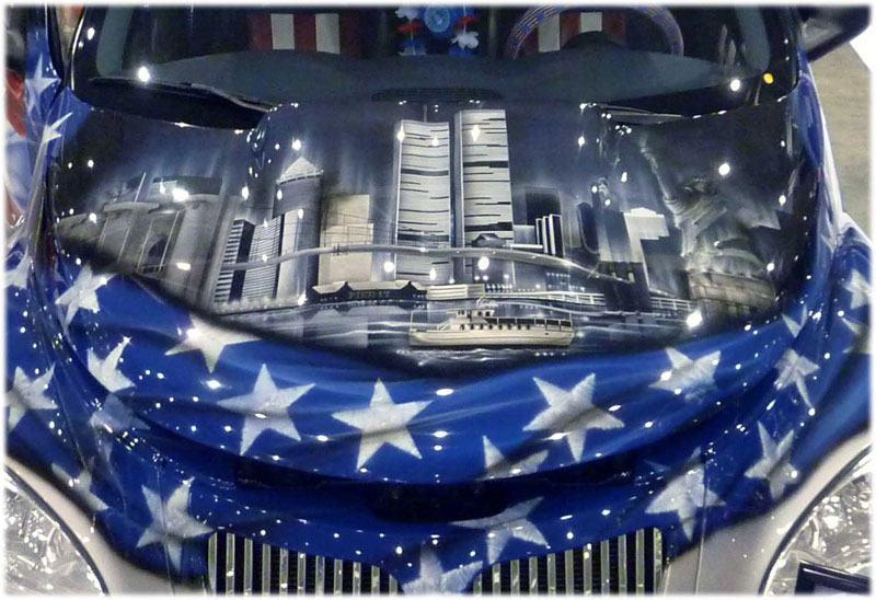 The American Flag drapes across the front of ‘Freedom’ and unfurls down both sides of the car in an awesome display of Patriotism.